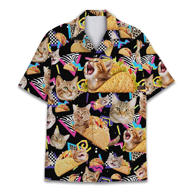 Magliette Divertenti con Stampa 3D di Procione da Uomo Camicetta Casual Hawaiana a Maniche Corte con Collo a Revers Camicia a Maniche Corte Estiva da Donna per le Vacanze
