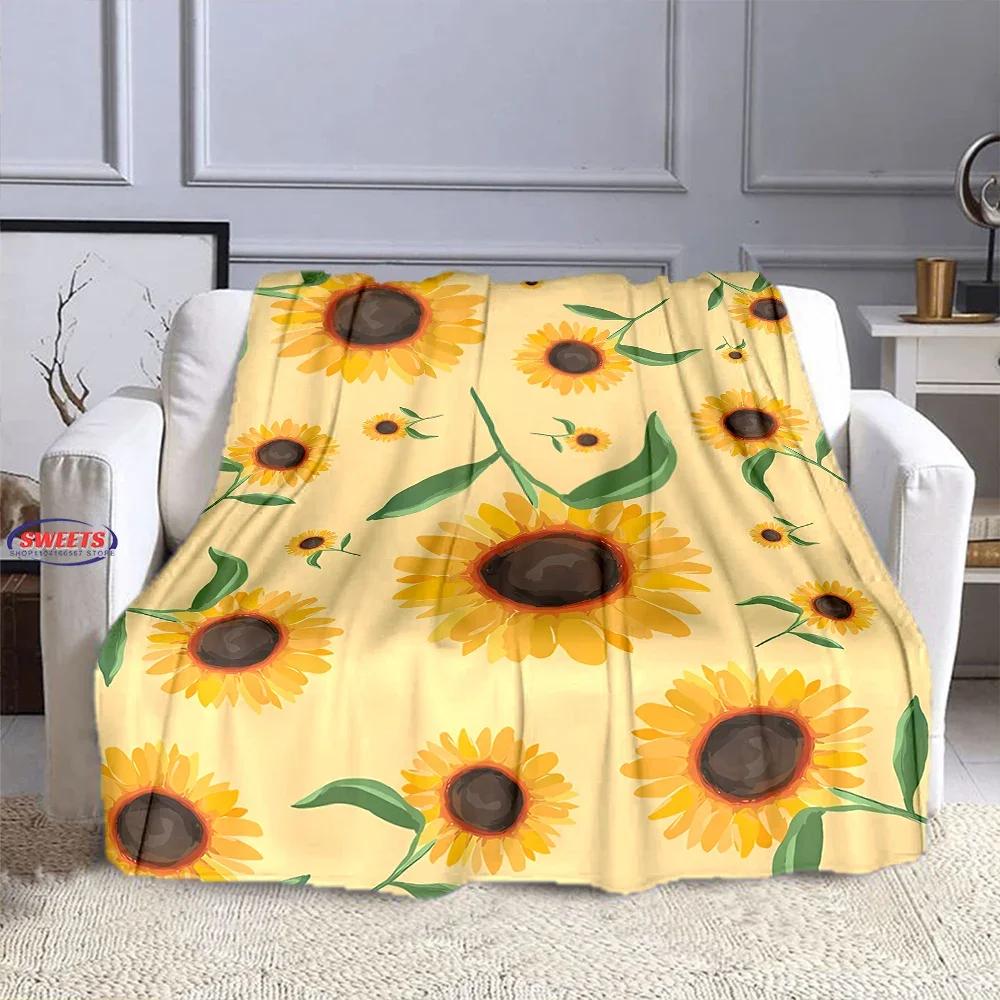 3D-Druck Blumenmotiv Sonnenblumen Weiche Flanelldecke für Bett Schlafzimmer Sofa Picknick, Überwurfdecke zum Zudecken Outdoor-Freizeit Nickerchen