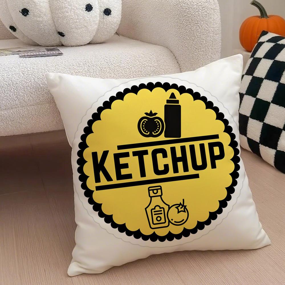 Funny Ketchup Label Cushion Cover Throw Pillow Cover Hidden Button Durable Polyester Chair Cushion