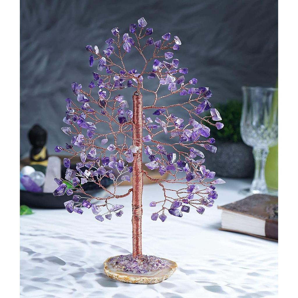 Amethyst Crystal Tree of Life - Handmade Gemstone Tree, Geode Agate Slice Base, Healing Crystal, Chakra Tree