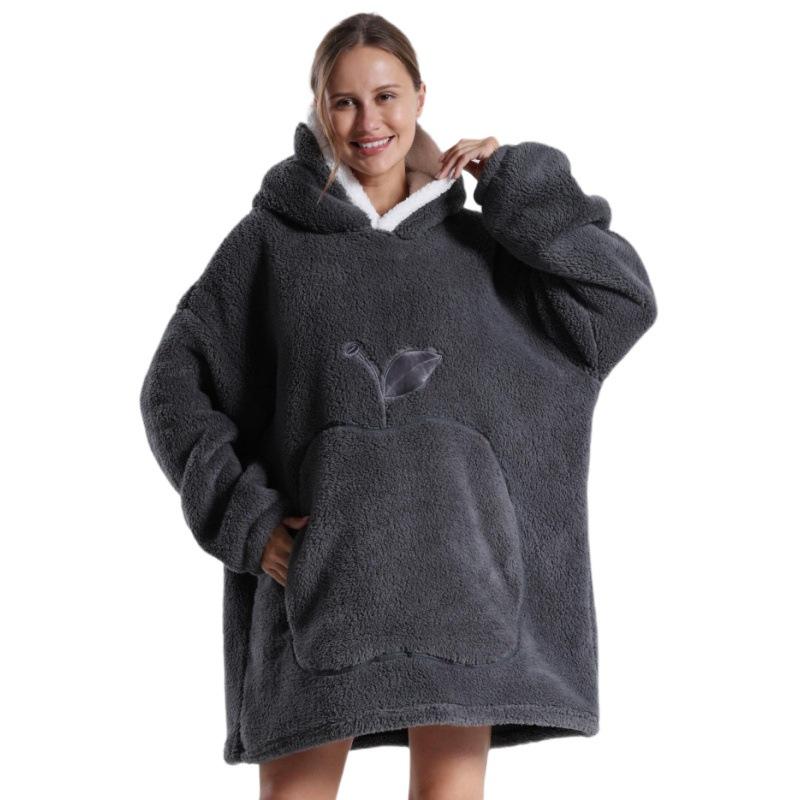Cozy Hooded TV Blanket - Outdoor & Indoor Cold-Proof, Thick, Solid Color, Long Sleeves, Couples' Wear
