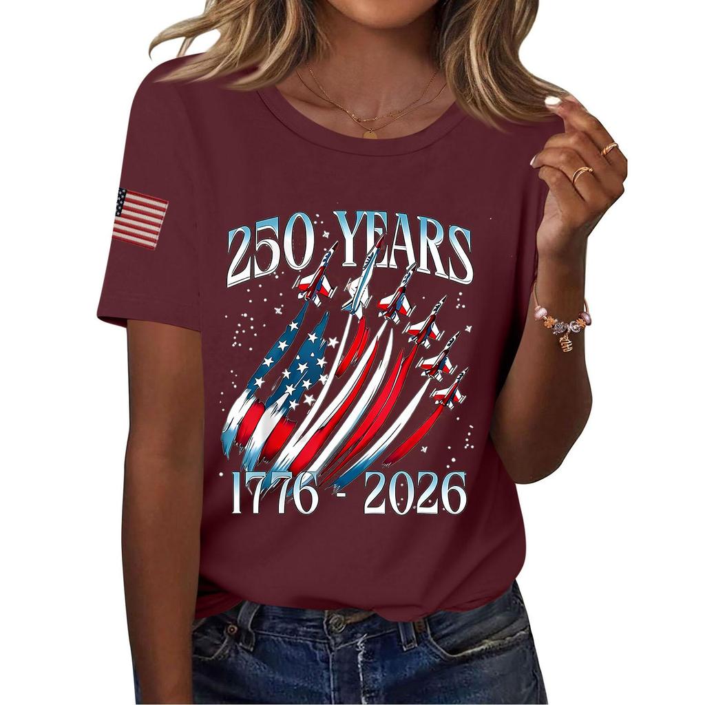 Women's Fashion Casual Printed Short Sleeve Round Neck Pullover Tops