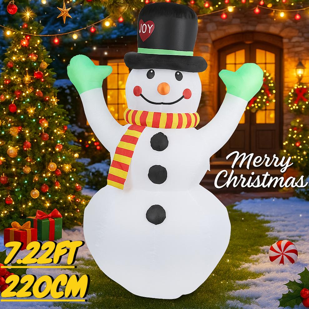 7.22FT Christmas Inflatable Toys Xmas Yard Lawn Decoration Scarf Snowman Home Supplies Ornaments Festive Gifts with LED Light