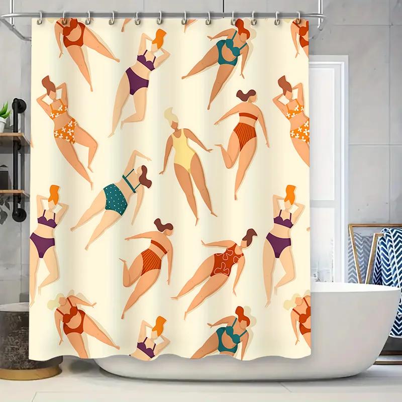 

Stylish Plus Size Women S Swimwear Shower Curtain Unique Artistic Design Home Decor Waterproof Durable With Complimentary Hook W60H190(CM)-1 Pcs