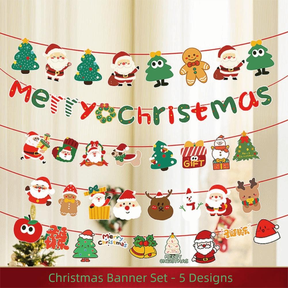 Paper Christmas Banner Christmas Theme Pull Flag Design Garland Christmas Ornaments Wall Hanging Hanging Ornaments