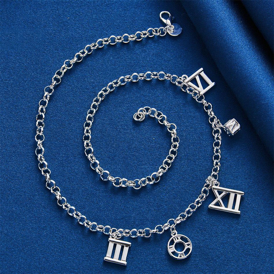 Charming 925 Sterling Silver Exquisite Roman Numeral Pendant Necklace for Women Fashion Party Wedding Favor Jewelry
