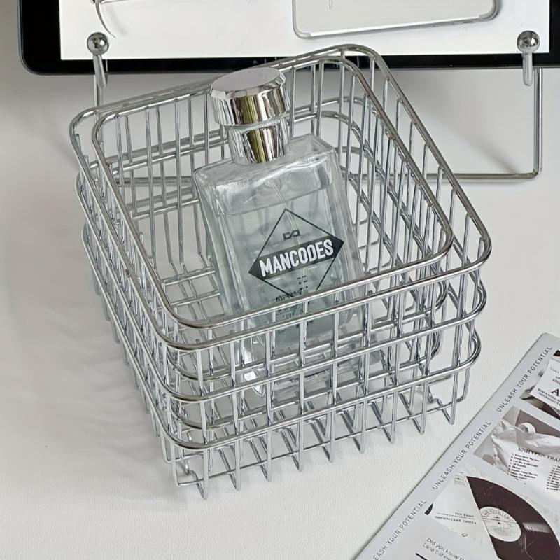 4pcs Stainless Steel Storage Baskets with Open Weave Design Multi-Purpose Organizer for Bathroom Kitchen Desk Storage Resistant