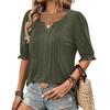 Women's Fashion Casual V,Neck Button,Front Pleated T,Shirt With Short Sleeves In Color