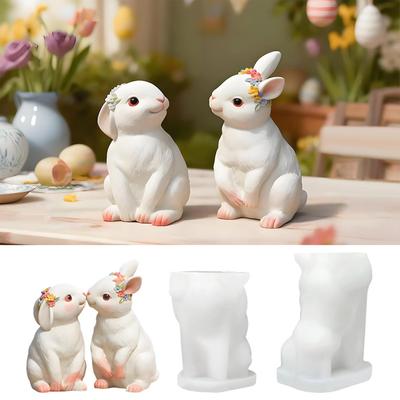 2pcs Rabbit Silicone Candle Molds 3D Cute Animal Crafts Resin Gypsum Soap Mold DIY Chocolate Ice Cake Baking Tool Home Gift