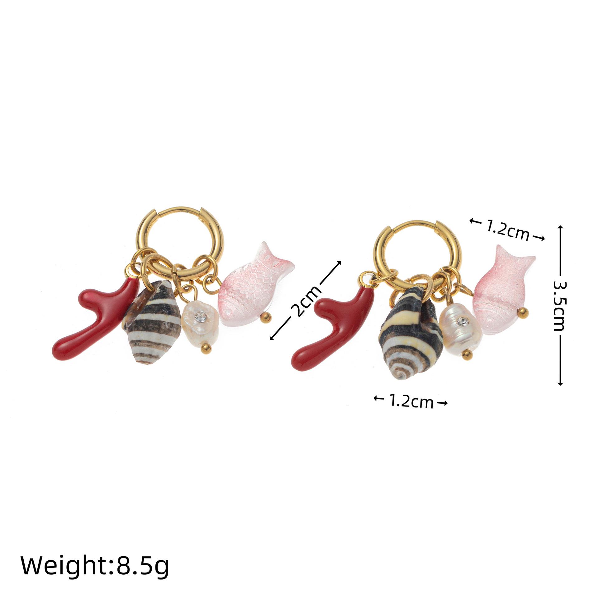 Personalized Ocean Coral  Seashell Earrings, Stainless Steel, Colorfast