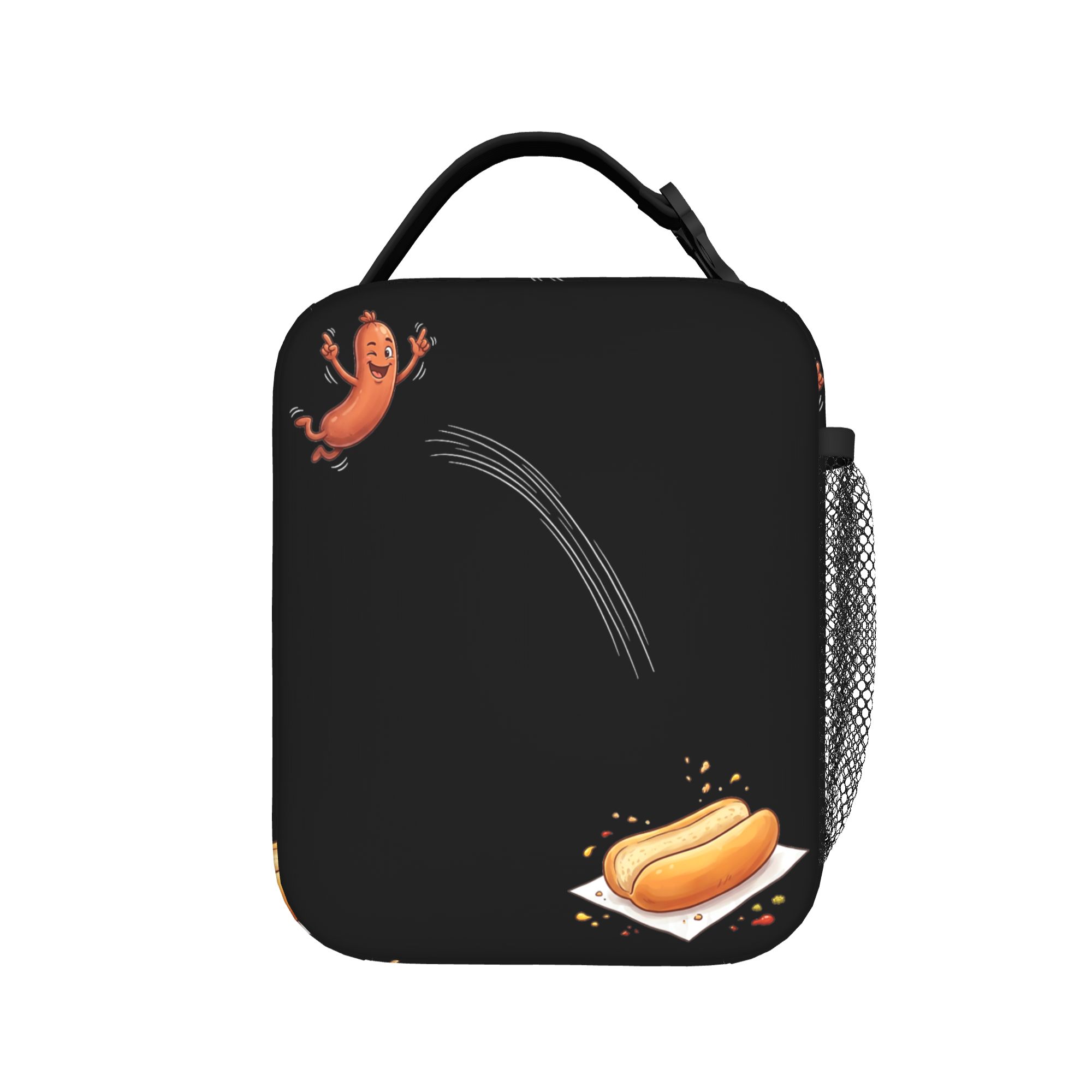 Lunch Bag Hot Dog Jumping Into Bun Picnic Lunch Box For Child Retro Portable Print Thermal Lunch Bags One Size