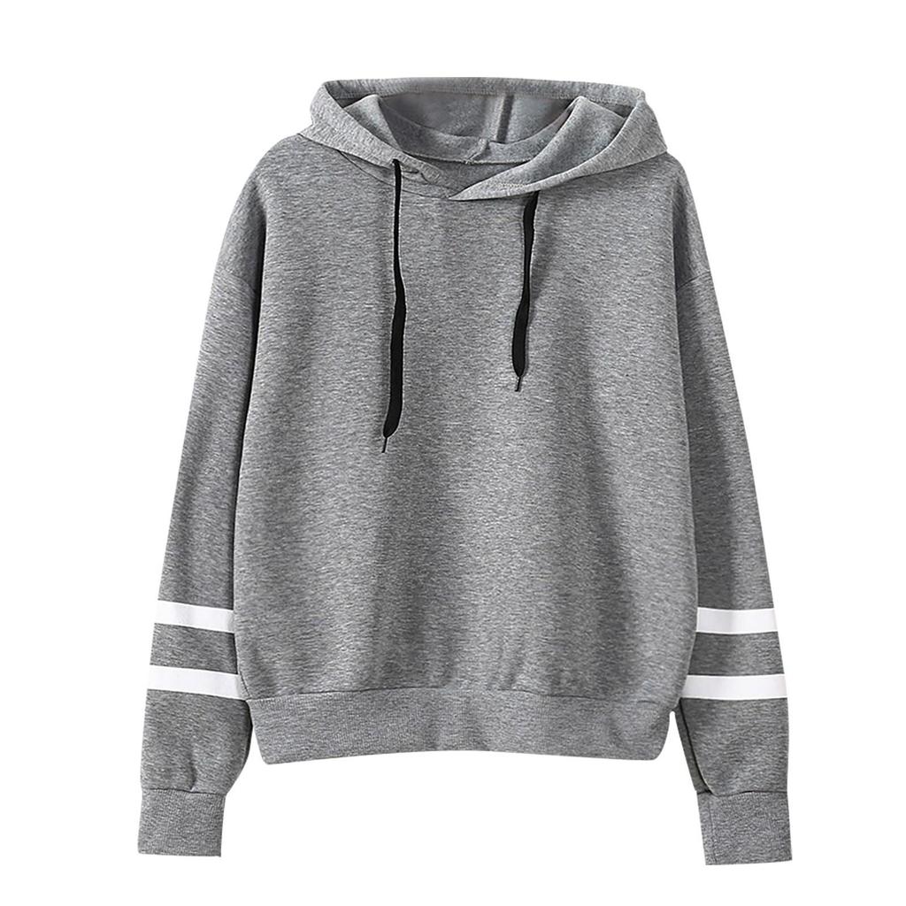 Damenmode, lässig, locker, langärmelig, einfarbig, mit Kapuze, Sweatshirt-Bluse