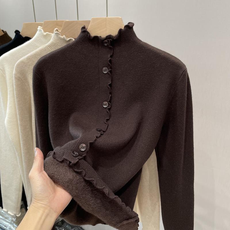 

JKASHDK Женская мода Повседневный однотонный принт Осень Зима Длинные рукава Пуловеры Полуводолазка Свитера One Size кофейный