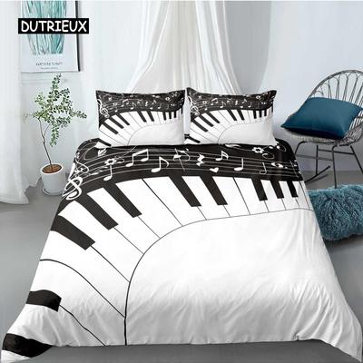 Klavier-Bettbezug-Set, schwarze Klaviertastatur, Musiknote, Kinderbettwäsche-Set, Musikthema, Kingsize, 2/3-teilig, weicher Bettbezug für Einzelbetten