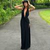 2026 summer European and American temperament evening dress deep V hanging neck pleated Spice girl style sexy backless irregular dress