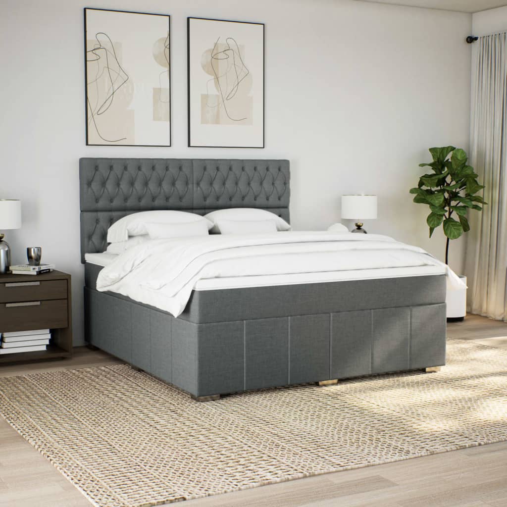 Box Spring Bed with Mattress Dark Grey 180 x 200 cm Fabric