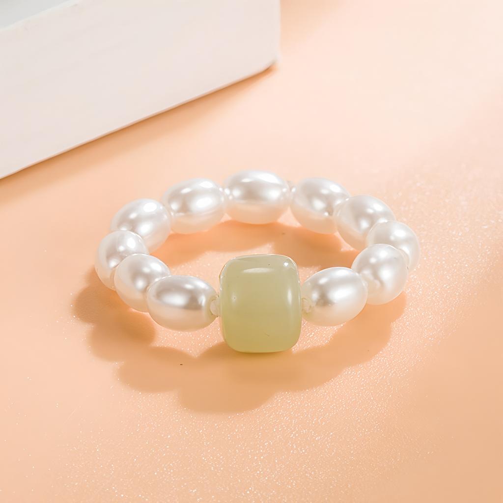PANJBJ Anello Geometrico in Argento Sterling 925 con Giada di Hotan per Donna Ragazza Regolabile Gioielli Delicati Retrò Regalo di Compleanno Dropshipping