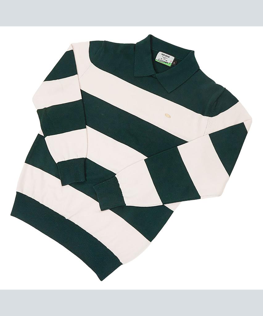 Mondiag [Mondiac X E.Enough] Women'S Merino Wool Round Collar Knit (Green & White Stripe)