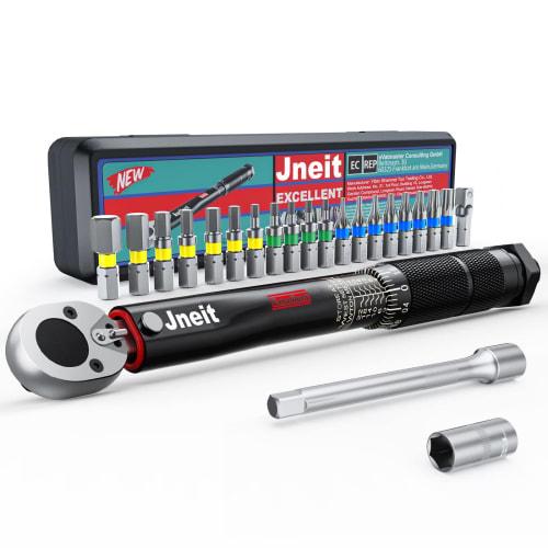 Jneit Torque Wrench for Bicycles, 1/4" Drive, 2-24 Nm, Preset Bit Wrench Set, Black