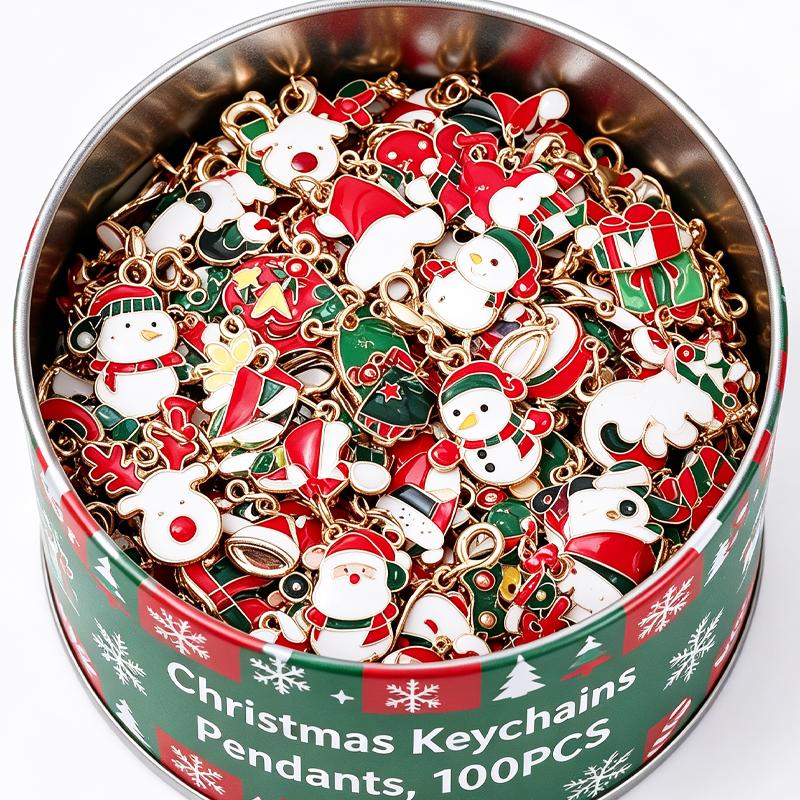 100/2PCS Christmas Theme Keychains Pendant Mixed Charms Santa Claus Reindeer Snowflake Tree DIY Jewelry Making Xmas Decoration