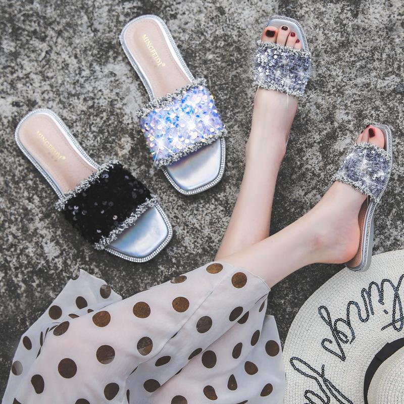 Модные женские шлепанцы с блестками — фото 3