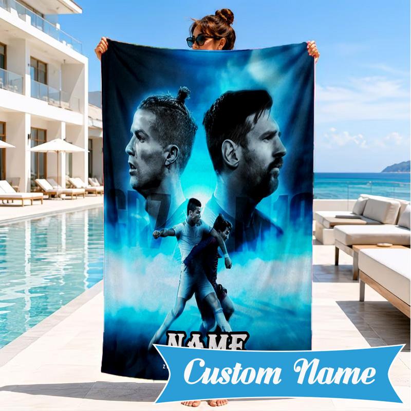 Custom Name Messi's Fiery Legacy Beach Towel Microfiber Beach Towel, Lightweight and Quick-Dry, for Summer Travel, Swimming Pool Gift