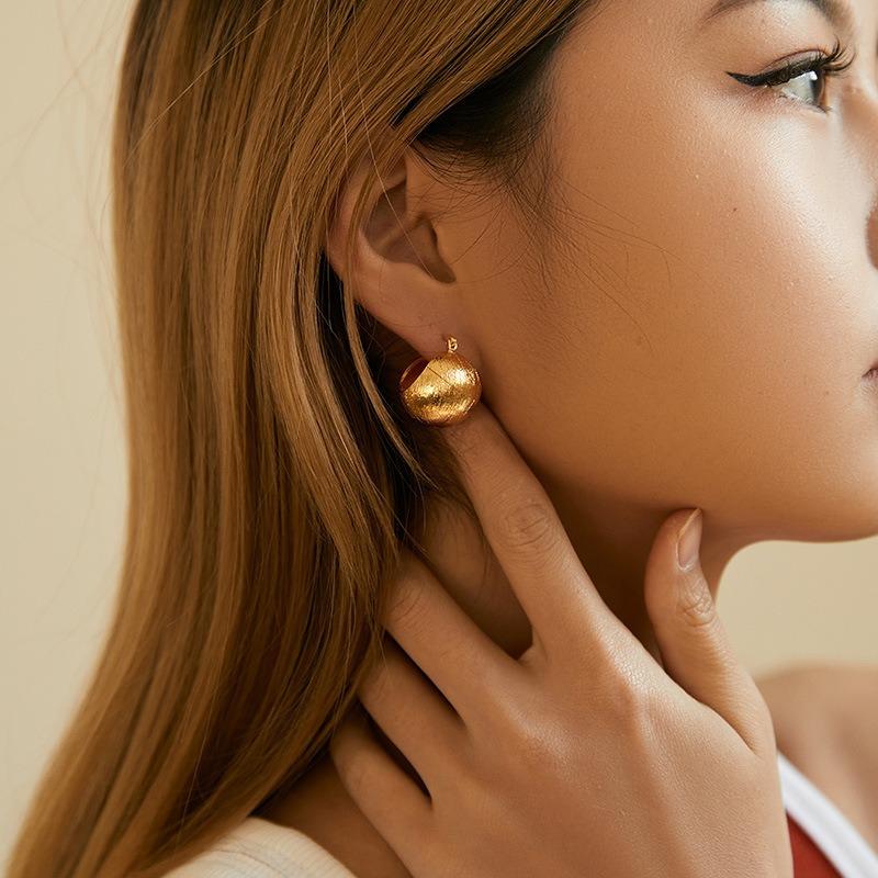 Gold Plated Textured Hollow Half Ball Hoop Earrings