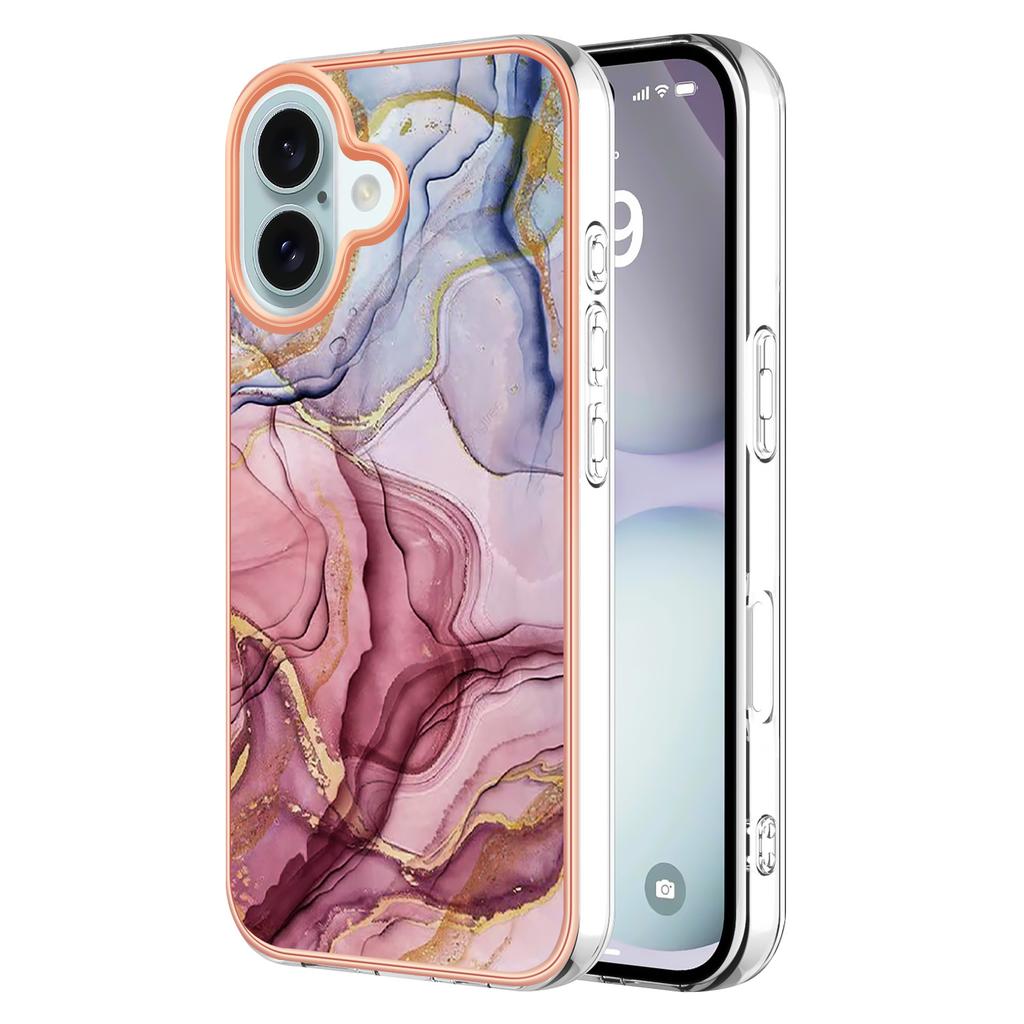 YB IMD Series-16 Style-E For iPhone 16 TPU Case Marble Pattern Electroplating Phone Cover