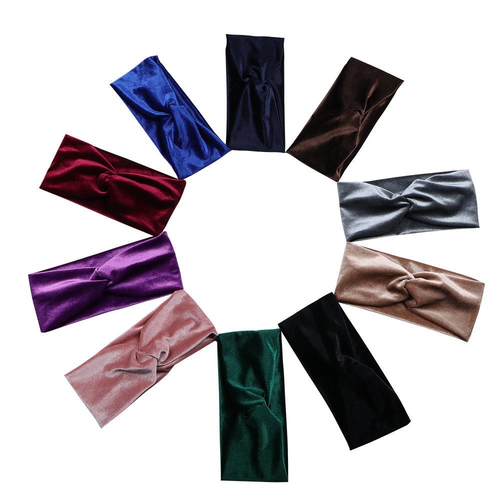 Solid Color Gold Velvet Headband, Hair Accessories Stylish Knotted Cross Elastic Wide Edge Headband Headband