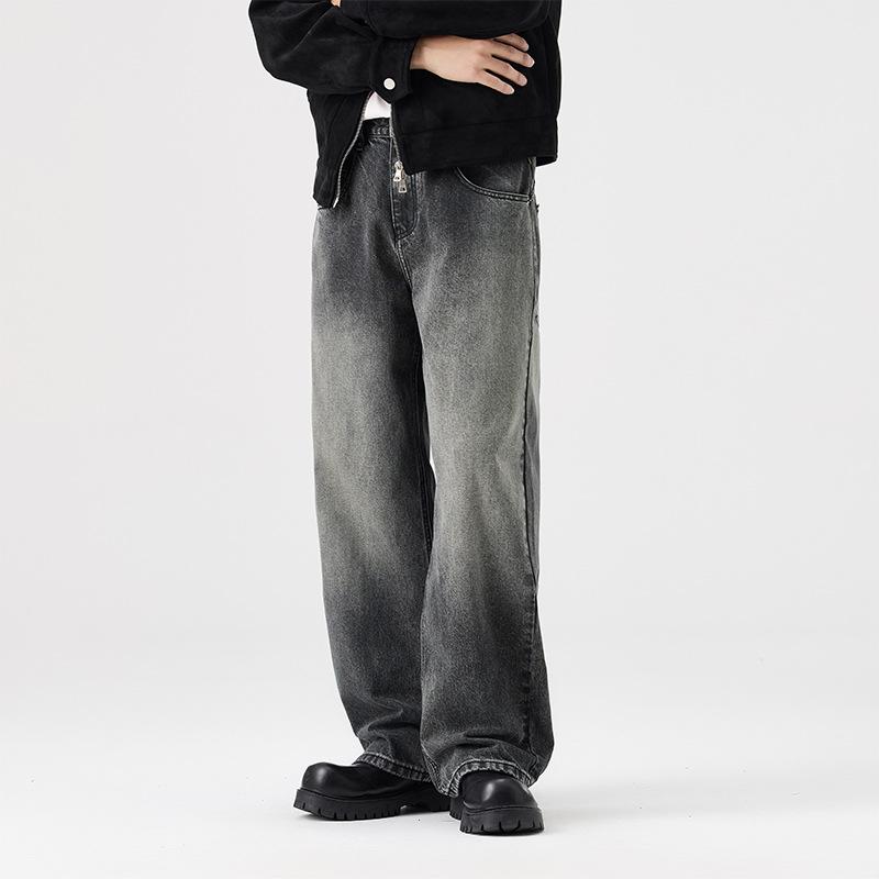 Stark gewaschene Straight Jeans Herren Herbst Amerikanischer Retro Gealtert Locker Lässige Hose