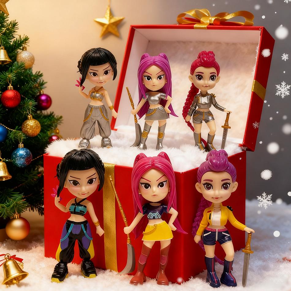 6pcs/Set Kpop Demon Hunters Figure Toy Cartoon Rumi/Mira/Zoey Action Figure PVC Desktop Decoration Model Doll Toy Fans Gift