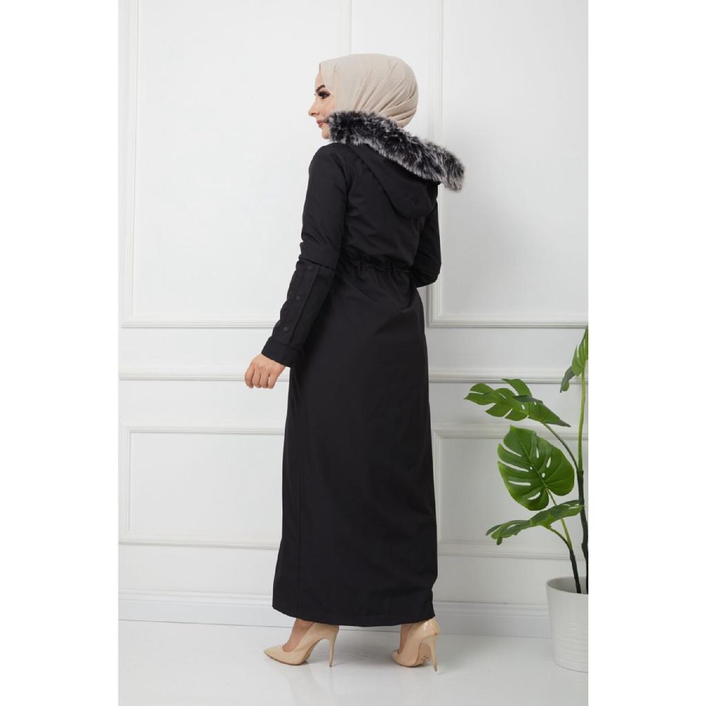 Palton lung de iarnă căptușit cu blană neagră Water Prof