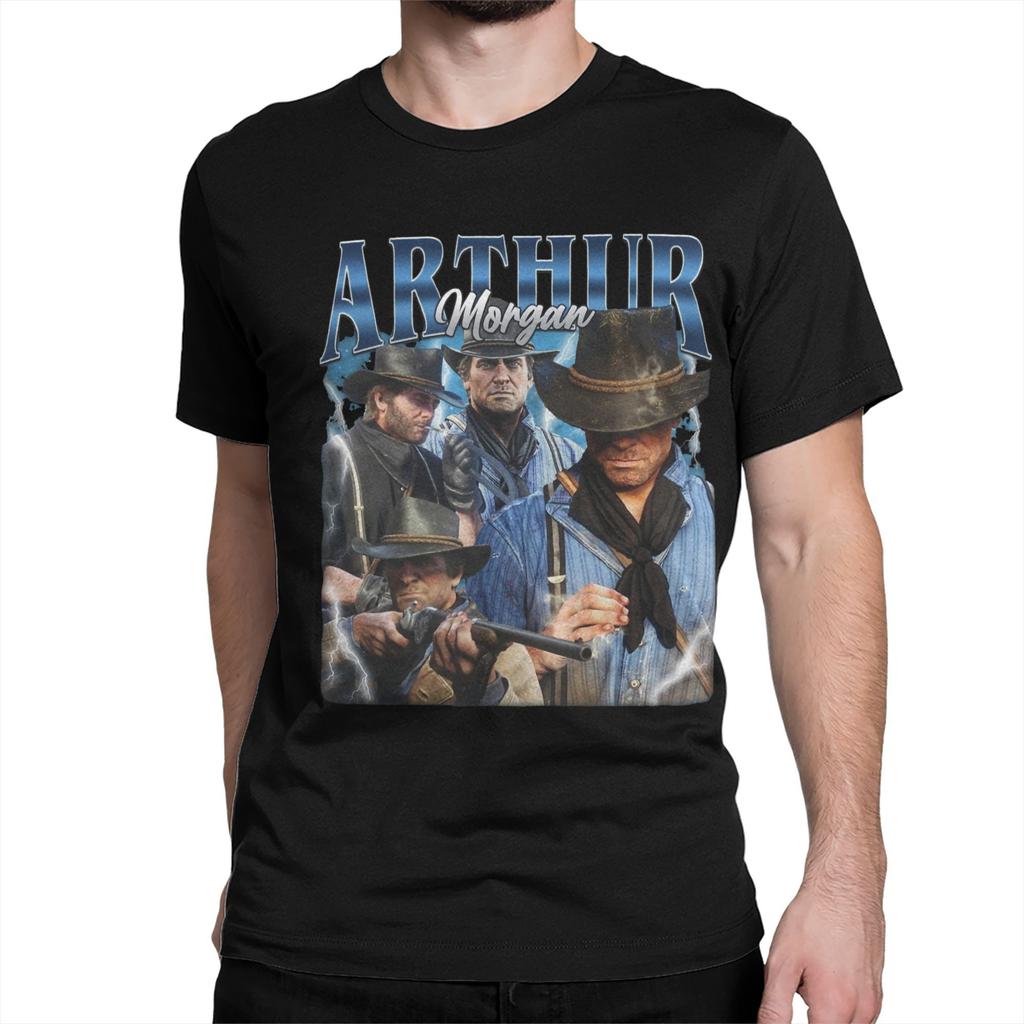 Men's T-Shirt Red Dead Redemptions 2  Vintage Pure Cotton Tee Shirt Short Sleeve Video Game  T Shirt Crewneck Tops Summer