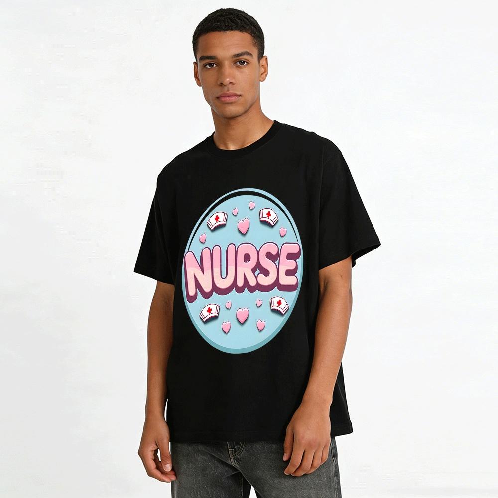 Cute Heart Nurse Themed Print Casual Top For Women Pure Cotton T-shirt