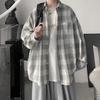 Herrskjorta i rutigt mönster i koreansk stil, Vår 2021 - Tonåring Långärmad, Lös passform, Trendig jacka