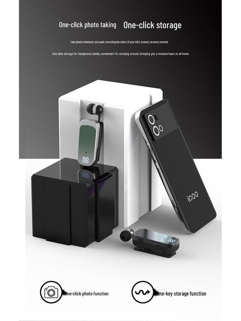 Clip-on Bluetooth Earbuds for Calls & Music, 20-Hour Battery, Incoming Call Number Broadcast