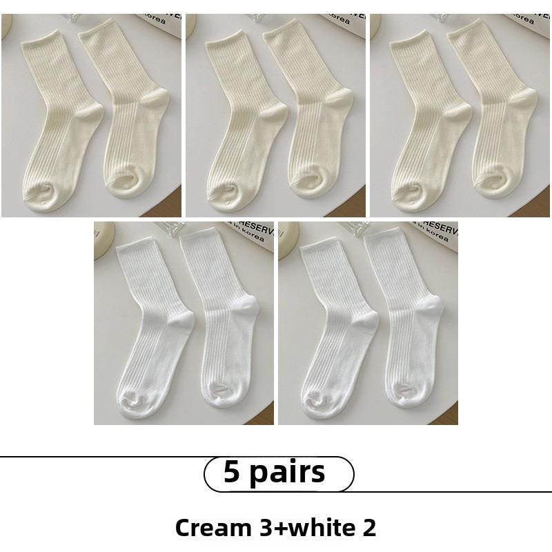 

5 пар женских модных однотонных носков средней длины в вертикальную полоску 5 Pairs