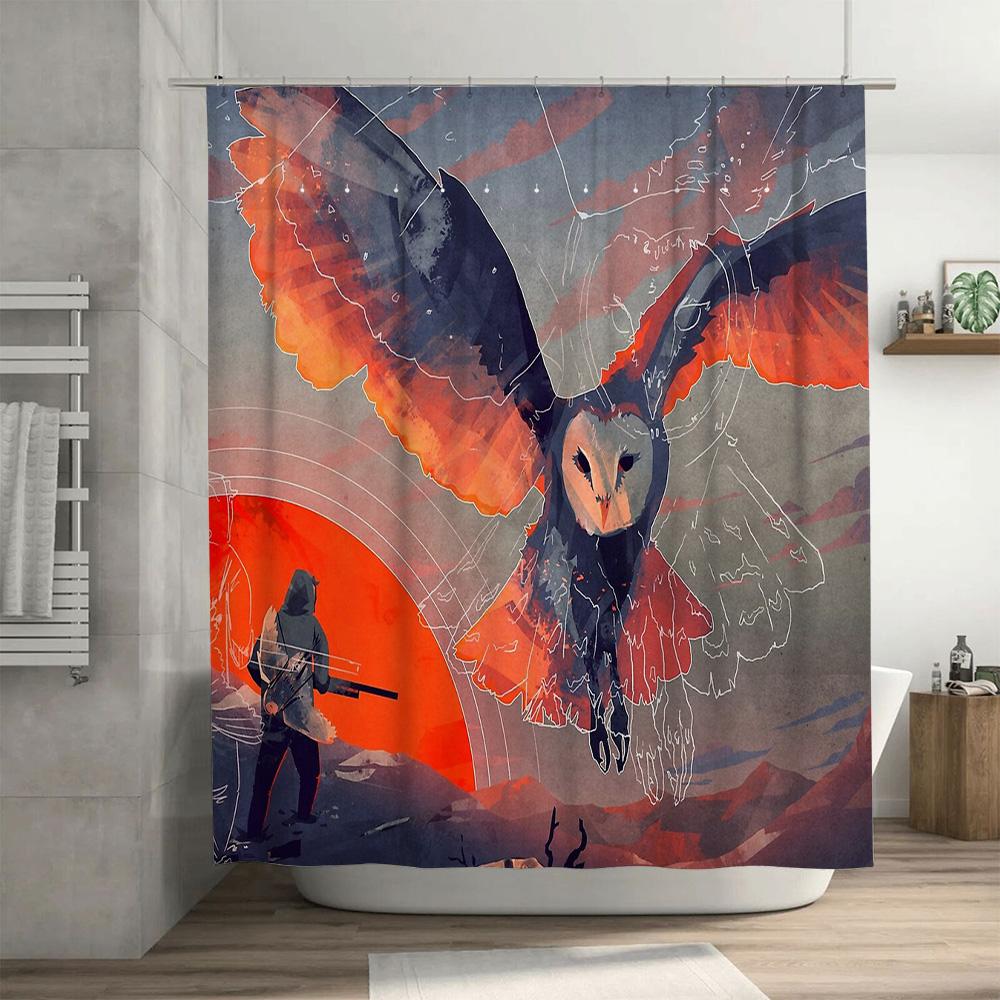 Eulen Duschvorhang Natur Wald Vögel Tierwelt Wandteppich Heimdekoration Badezimmer Set Vintage Künstlerisches Wandbehang Raumteiler