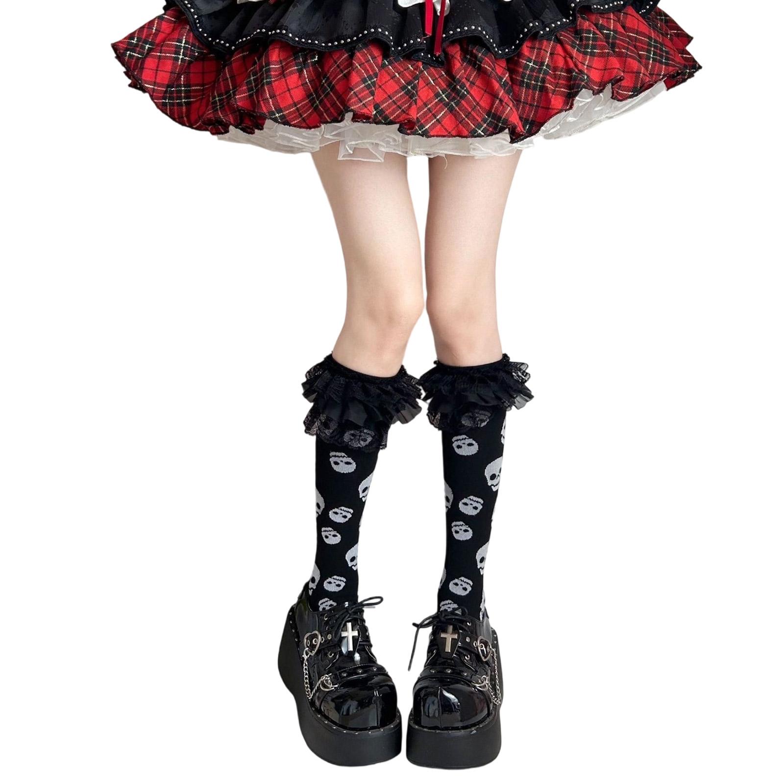 Sweet Lace Ruffle Knee Highs Socks Calf Socks Printed Compressions Stockings Circulation Graduated Supports Socks