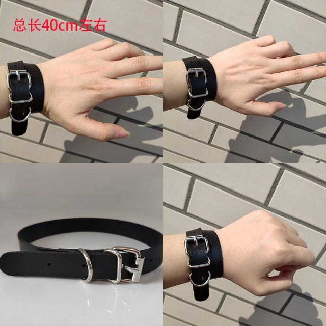 Brățară din piele neagră Manșetă Goth Gothic Bar Brățări Punk Femei Bărbați Brațurile pot fi ajustate Bijuterii