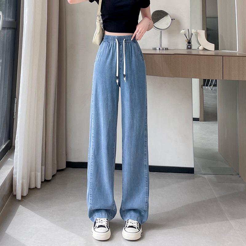

Women s Plus Size Summer Tencel Wide-Leg Jeans - Straight Fit for Extra Plus Sizes 5XL for 95-105 kg светло-синий