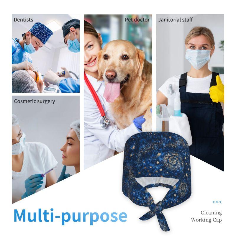 Space Galaxy Constellation Zodiac Star Working Cap Scrub Cap with Sweatband Adjustable Unisex Tie Back Hat Nurse Surgical Caps