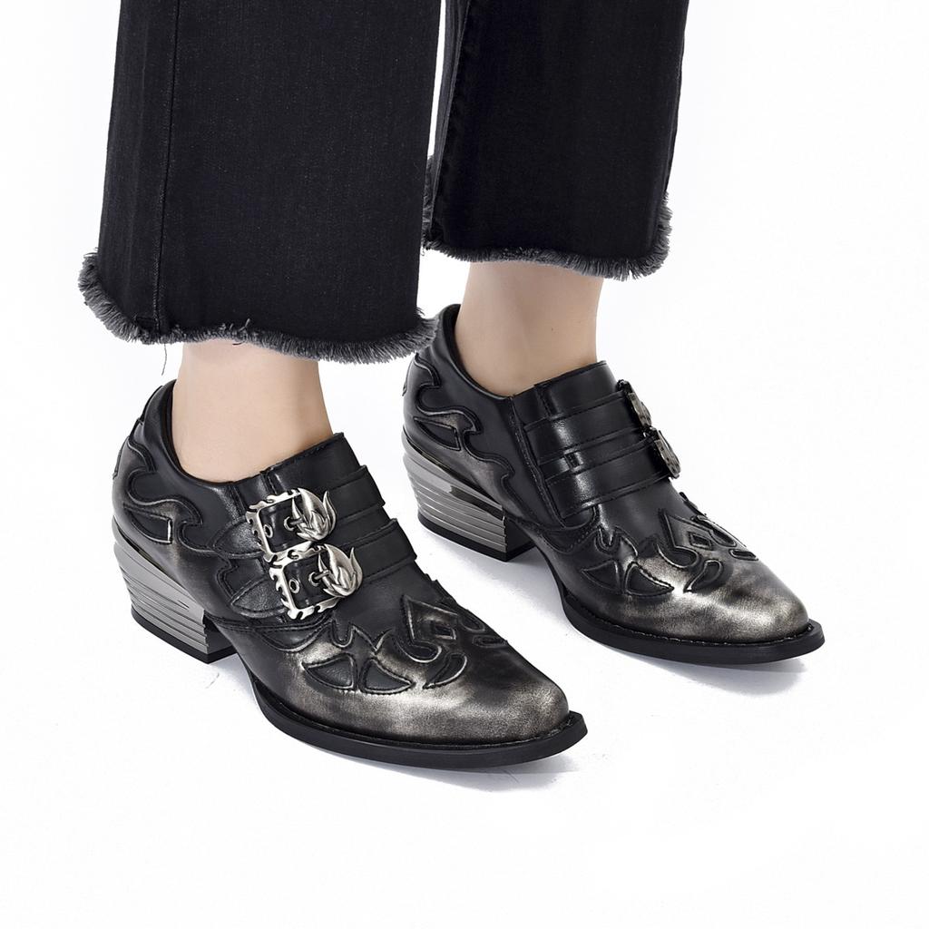 Fashion Men's Women's Retro Chelsea Short Boot Men Women Willow Nails Animal Pattern Belt Buckle Low Top Boots  Knight Boots Botas Mujer