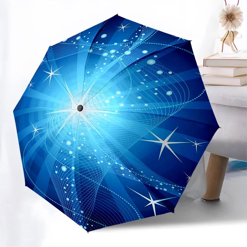 1pc Blue Abstract Background with Stars Umbrella with Plastic Handle,Vibrant Cartoon Pattern,Multi-functional UmbrellaPT169