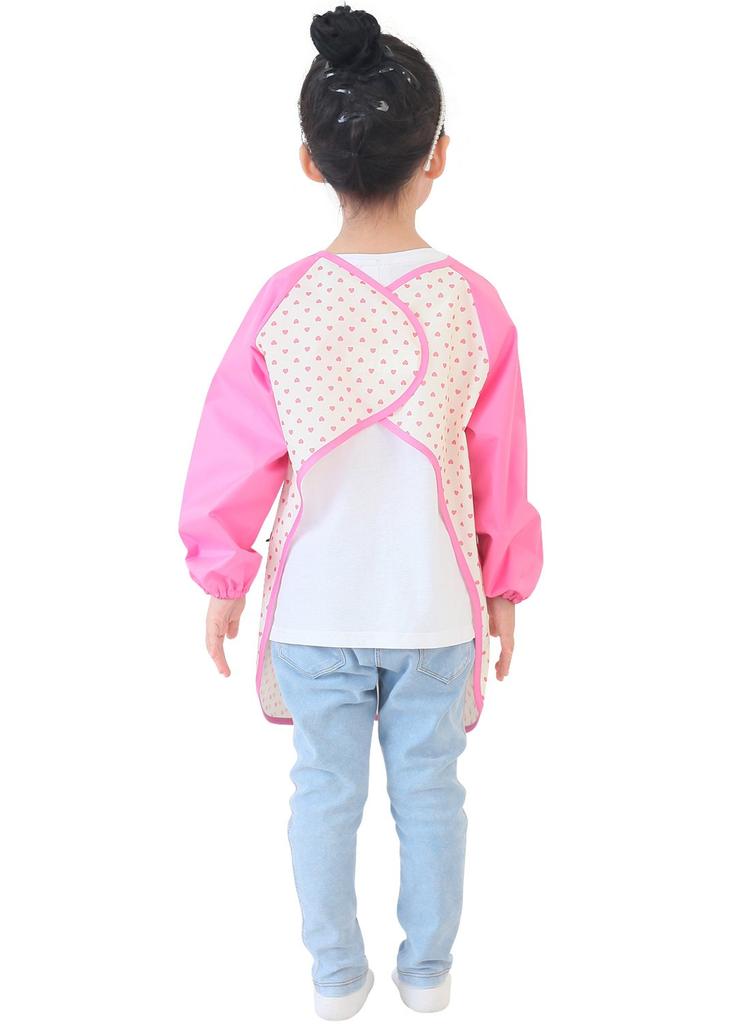 Wasserdichte Kinder-Schürze, Langarm-Schürze, Süßes Design für Mittagessen, Malen, Kindergarten und Vorschule, für Jungen und Mädchen, Alter 1-10, Rosa Herzpunkt
