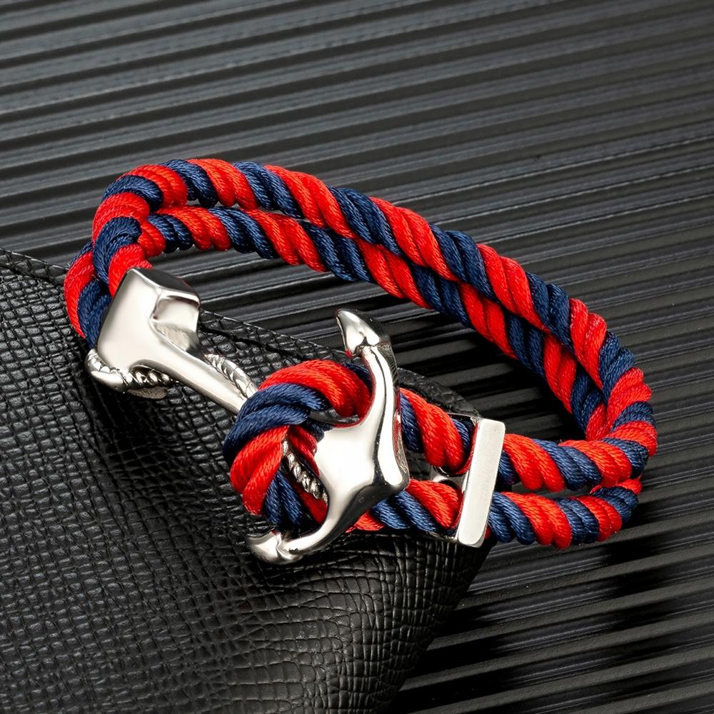 Navy Style Anchor Bracelets Men Women Double Strand Mulitcolor Nautical Surfer Rope Bracelet Stainless Steel Boat Hook