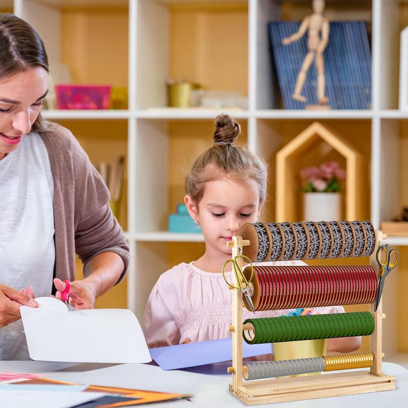 4 Tiers Wooden Ribbon Rack Ribbon Spool Holder Storage Display Shelf Craft Ribbon Stand For Craft Room ribbon organizer