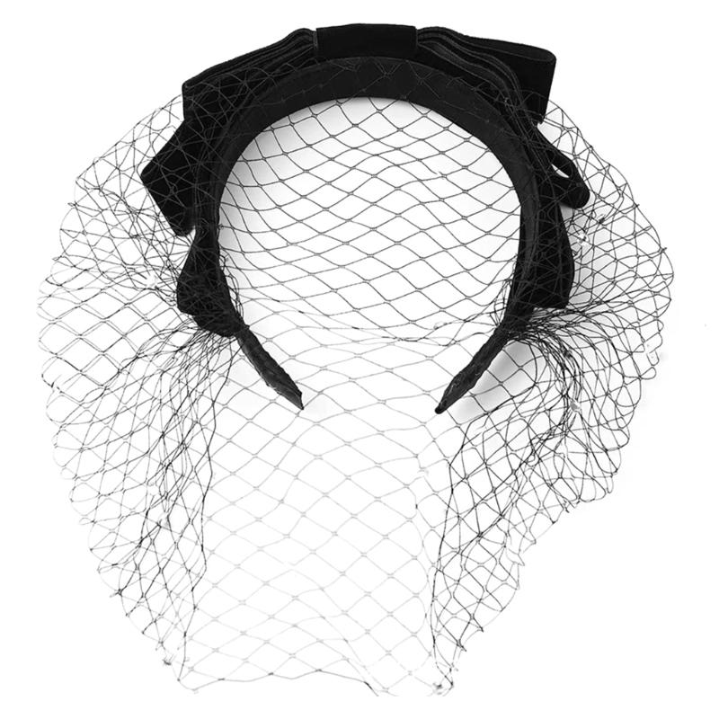 Unique Black Veil Mesh Veil Headbands 1920s Fascinator Headpiece Birdcage Veil Hair Decors For Bridal Halloween Parties