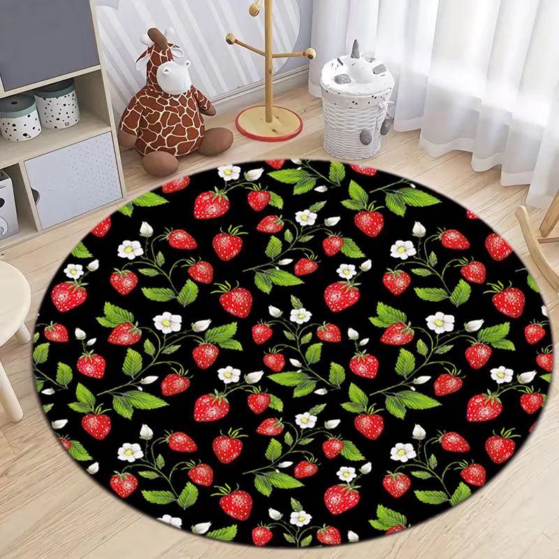 1Pc Food Theme Printed Circular Carpet, Home Door Mat, Outdoor Travel Protection Carpet A6