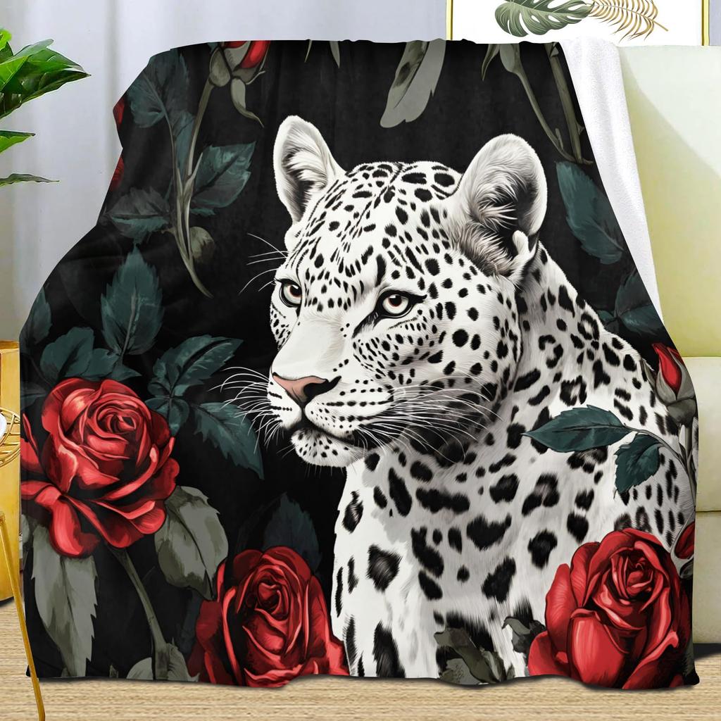 Leopard Print Blanket,Wild Animal Cheetah Throw Blanket,Flower Fleece Blanket for Couch Bed Sofa,Soft Warm Fuzzy Flannel Blanket